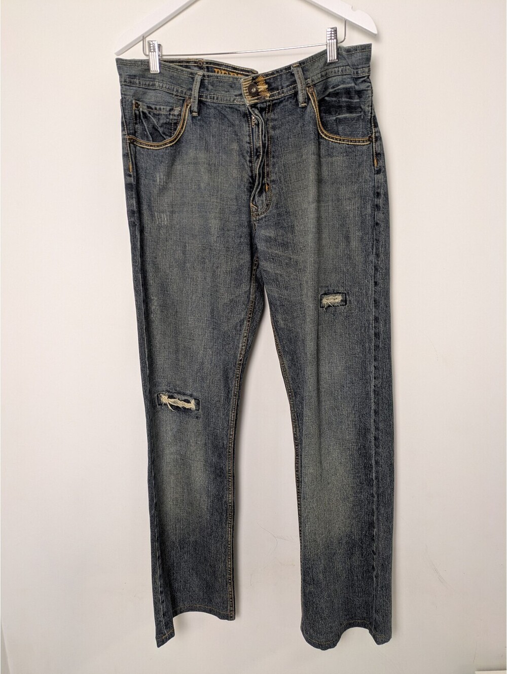 Pepe Jeans London Mens Distressed Medium Wash Straight Leg Jeans – Size 36x33